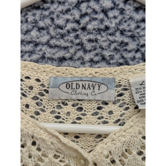 VTG Old Navy Crochet Cardigan Size L Boho Fisherman 90s Y2K Fairy Preppy Cream - Picture 9 of 12